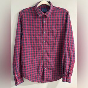 Zara Man Shirt Men's Medium Regular Fit Red Plaid Long Sleeve Button Up‎
